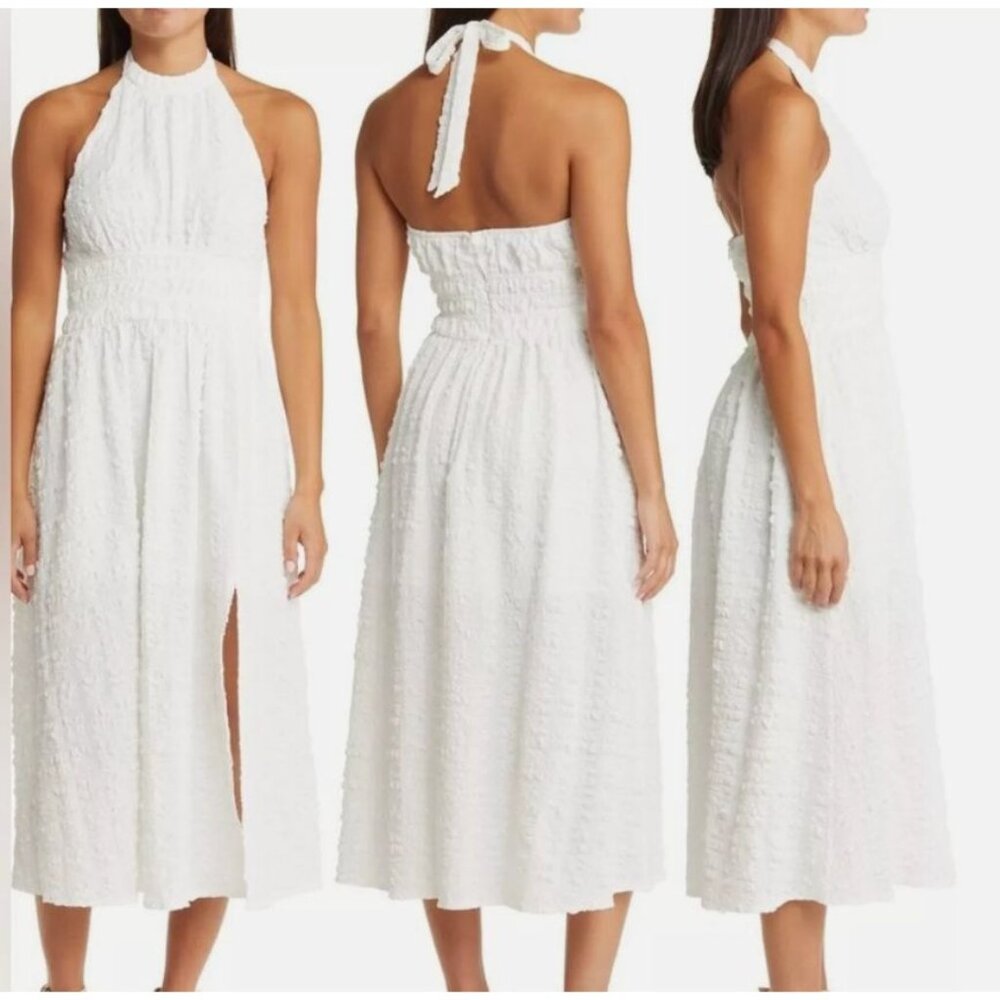 Floret Studio White Halter Backless Sundress
